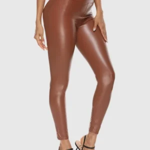 Leggings i glänsande brunt imitationsläder