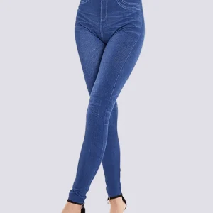 Högmidjade jeggings med jeanslook