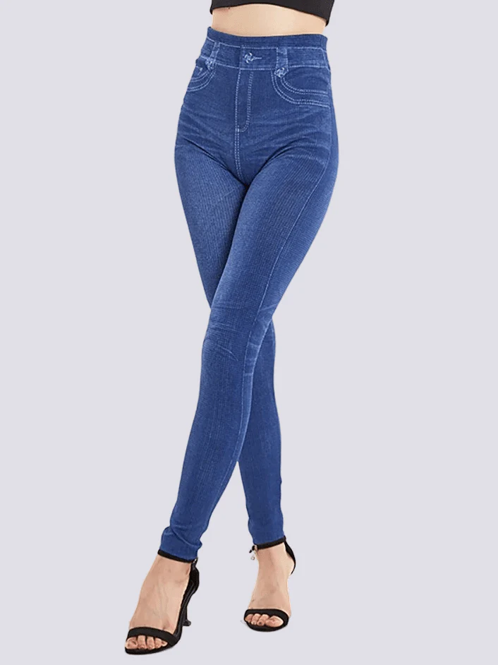 Högmidjade jeggings med jeanslook - Bild 2