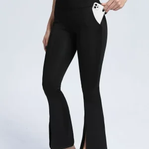 Leggings med slits fram – svart (fickor)