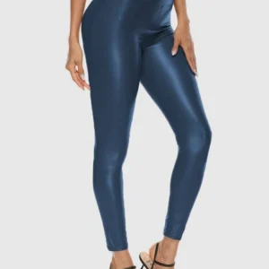 Leggings i glänsande blå imitationsläder