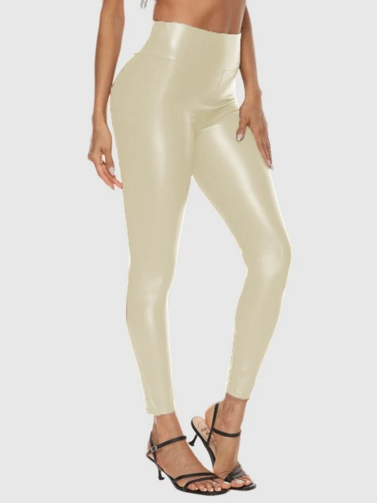 Leggings i glänsande beige imitationsläder - Bild 2